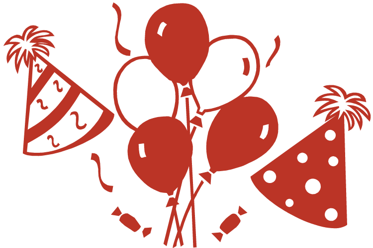 Globos y gorros de fiesta, dibujo.