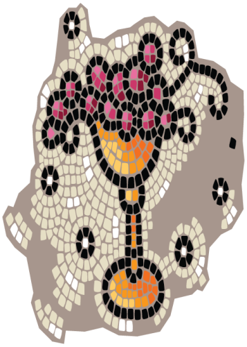 Uvas tintas en copa, dibujo de un mosaico.