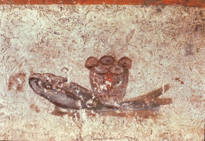 Pan y pescado, catacumbas de San Calisto.
