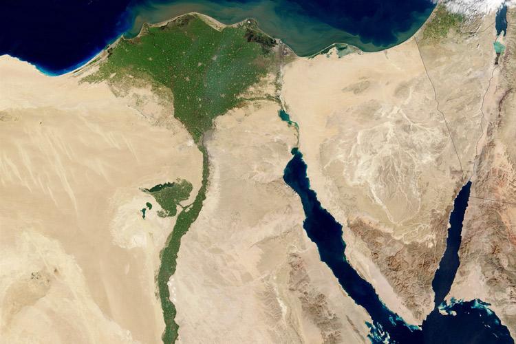 Vista aérea de eguipto y el delta del Nilo.