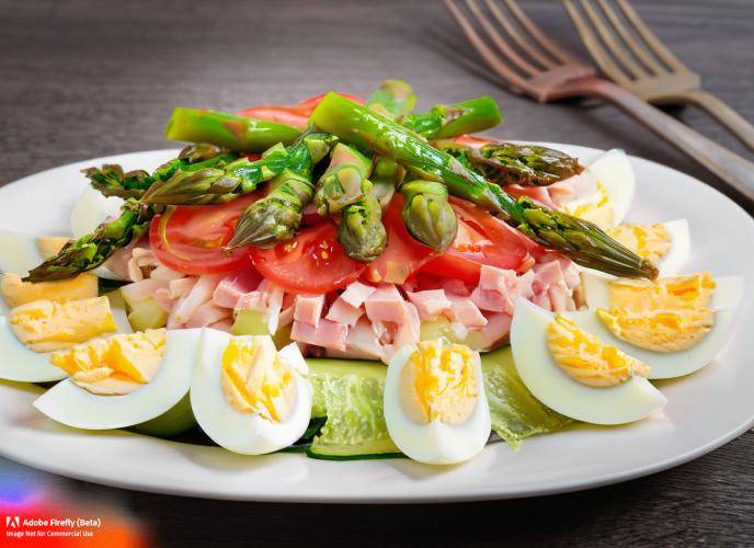 Ensalada de espárragos, IA generada.