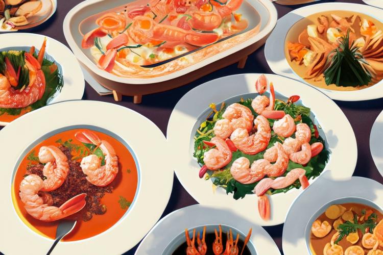 Fiesta con gambas y langostinos, generado por IA.
