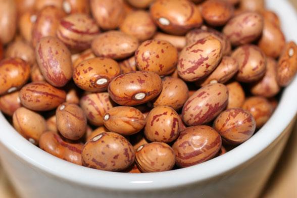 Alubias borlotti, una variedad de judías moteadas.