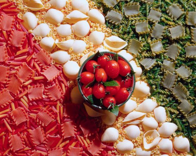 Pastas en los colores de la bandera italiana.