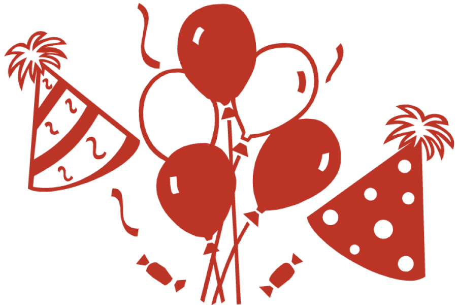 Globos y gorros de fiesta, dibujo.