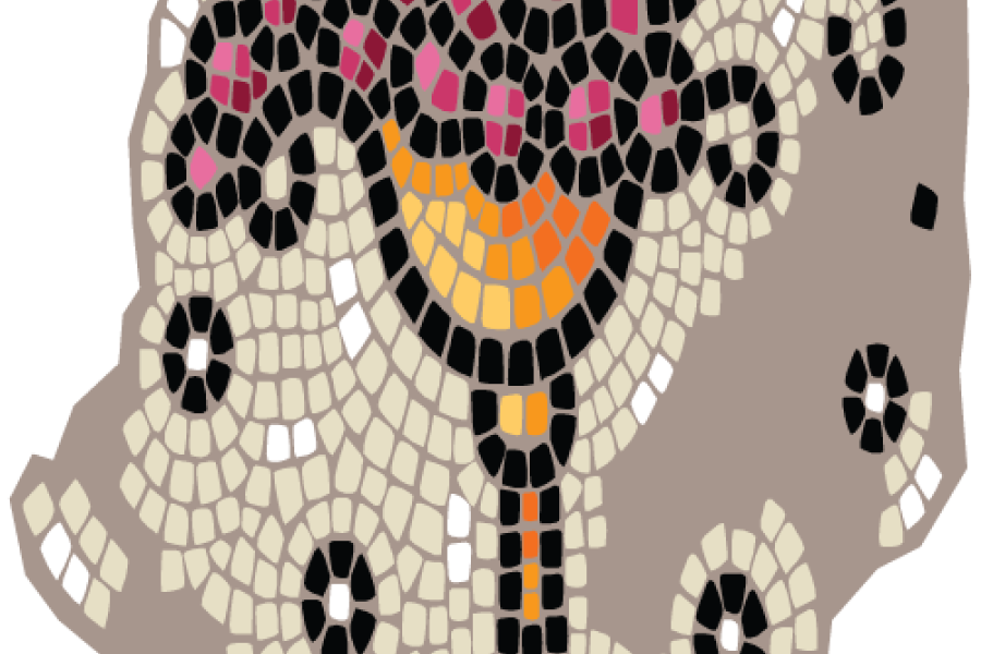 Uvas tintas en copa, dibujo de un mosaico.
