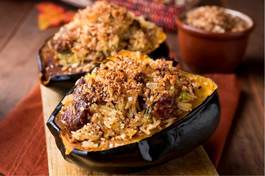 Calabaza de bellota rellena y asada.