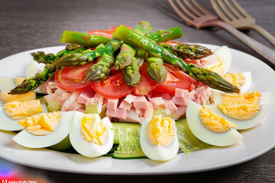 Ensalada de espárragos, IA generada.