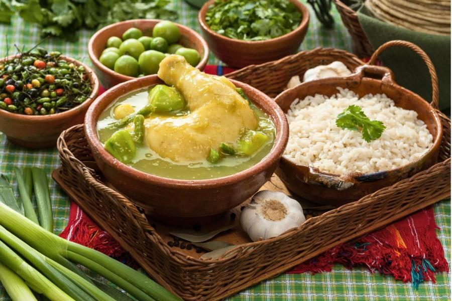 Jocón guatemalteco acompañado de arroz blanco.