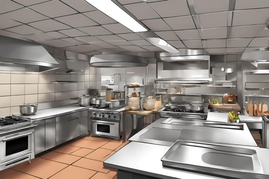 Cocina comercial donde puede reunirse un club de cocina.