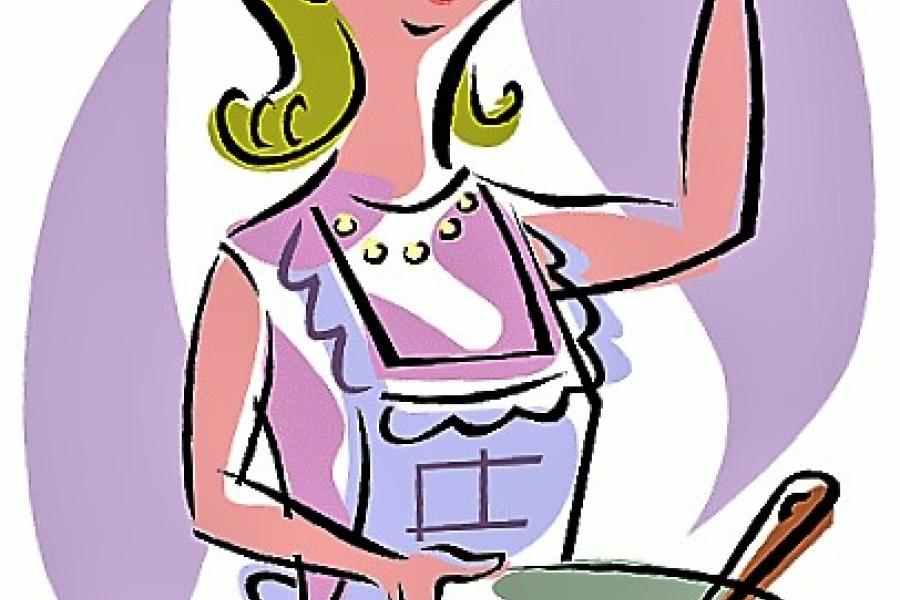 Una mujer midiendo ingredientes, dibujo.